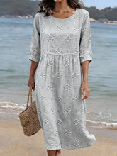 Women's CasualRound Neck Mid Sleeve Print Cotton and Linen Dress