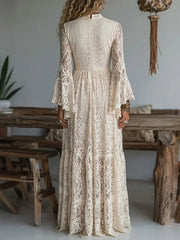 Women's Elegant V-neck Lace Long Dress