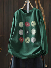 Women Spring Artsy Flower O-Neck 100%Cotton Blouse