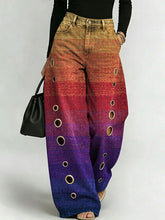 Women's Retro Gradient Pattern Printed Stylish Cutout Casual Denim Jeans