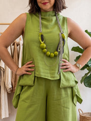 Artistic Cut Shirt & Wide-leg Pants Cotton-linen Two-piece Set