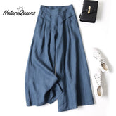 Cotton linen loose semi-elastic cropped pants