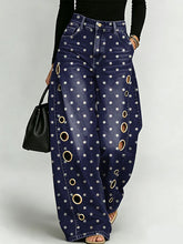 Dark Polka-dot Decorative Pattern Women's Casual Cotton Denim Pants