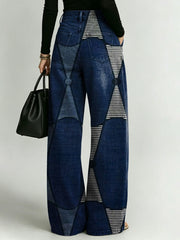Women's Retro Pattern Printed Stylish Cutout Casual Denim Jeans