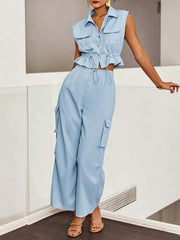 Women's Art Ruffle Stylish Casual Top And Pants Cotton Linen Two-piece Set