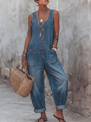 Women's Stripe Print Casual Jumpsuit