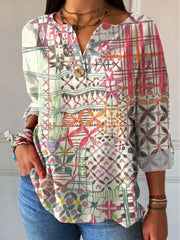 Women's Abstract Pattern Art Print Casual Cotton Linen Shirt