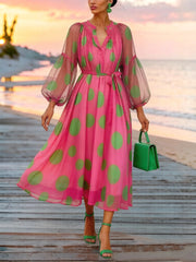 Stylish Polka-dot Print Chiffon Dress