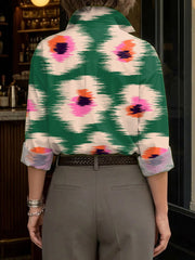 Women's Retro Floral Art Print Casual Cotton Shirt