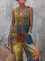 Women's Retro Geometry Print Casual Jumpsuit