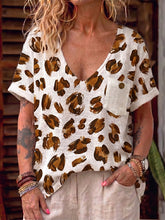 Boho Casual Brushstroke Leopard Print Cotton-linen Shirt