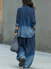 Women's Bohemian Vacation Style Gradient Cotton-linen Set