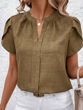 Women's Casual Petal-sleeve Slit V-neck Shirt