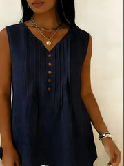 Women's V-neck Pleated Solid-color Sleeveless Top