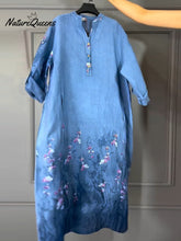Women's Art Print Linen Cotton Buttons Dress