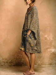 Women's Leopard Black Cat Print V-neck Pocket Dress