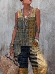 Women's Retro Geometry Print Casual Jumpsuit