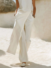 Women's Solid Color Art Stylish Casual Top And Pants Cotton Linen Two-piece Set