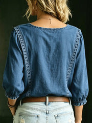 Women's U-neck Cardigan Denim Shirt