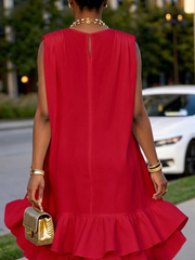 Elegant Vacation Party Asymmetrical Ruffle Midi Dress