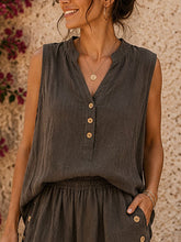 Women's Minimalist-style Comfortable Stand-collar Cotton-linen Sleeveless Shirt