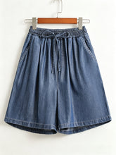 Washed Tencel Denim Wide-leg Mid-length Shorts With Elastic Drawstring Waist