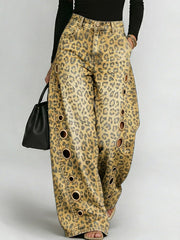 Women's Vintage Leopard Print Casual Fashion Cutout Jeans