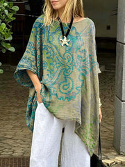 Women's Floral Art Print Casual Cotton Long Shirt
