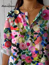 Colorful Spring Floral Garden Printed Women's Casual Cotton Linen Shirt