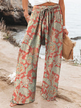 Women's Vintage Lovely Floral Art Printed Cotton And Linen Casual Pants