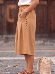 Cozy Button-detail Pleated Cotton-linen Shorts