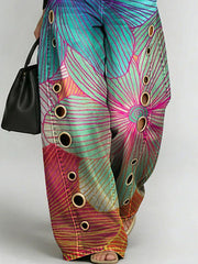 Women's Vintage Flower Print Casual Fashion Cutout Jeans