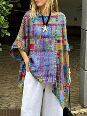 Women's Retro Art Print Casual Cotton Long Shirt