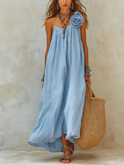 Women's Fashion Flower Art Casual Stylish Comfortable Cotton Linen Dress
