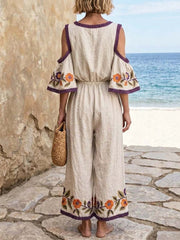 Women's Retro Floral Art Casual Stylish Comfortable Cotton Linen Jumpsuit