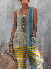 Women's Retro Geometry Print Casual Jumpsuit