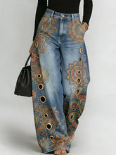Women's Retro Hippie-style Print Casual Fashion Cutout Jeans
