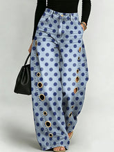 Retro Polka Dot Decorative Pattern Women's Casual Cotton Denim Pants