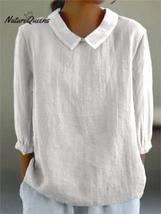 Women's Solid Color Casual Cotton And Linen 3/4 Sleeve Shirt