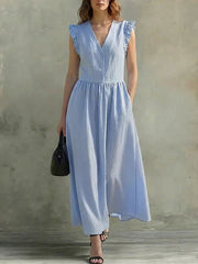 Women's Solid Color Ruffled Art Casual Fashion Cozy Cotton Linen Dress