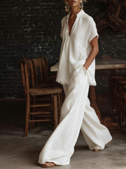 Retro Lace-hem Cotton-linen Two-piece Set