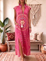 Bohemian Floral Print Cotton-linen Dress
