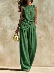 Women's Striped Sleeveless Top And Pants Two-piece Set