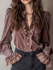 Women's Elegant & Comfortable Vintage Lace-paneled Shirt
