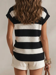 Women's Striped Sleeveless V-neck Knit Top