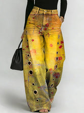 Women's Vintage Print Casual Fashion Cutout Jeans