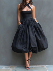 Stylish Halter-Neck Cotton Dress