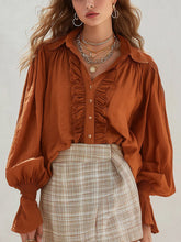 Women's Ruffled Art Casual Stylish Cotton Linen Long Sleeve Shirt