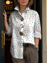 Colorful Speckle Decorative Pattern Women's Long Sleeve Linen Cotton Shirt
