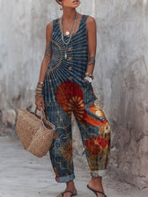 Women's Vintage Art Print Casual Jumpsuit